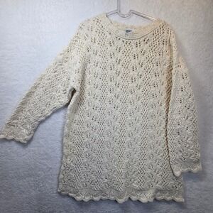Vintage 100% Cotton Crochet Sweater One Size USA Boho Indie Artsy Art to Wear‎